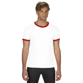 Anvil Men's White/Red Lightweight Ringer T-Shirt