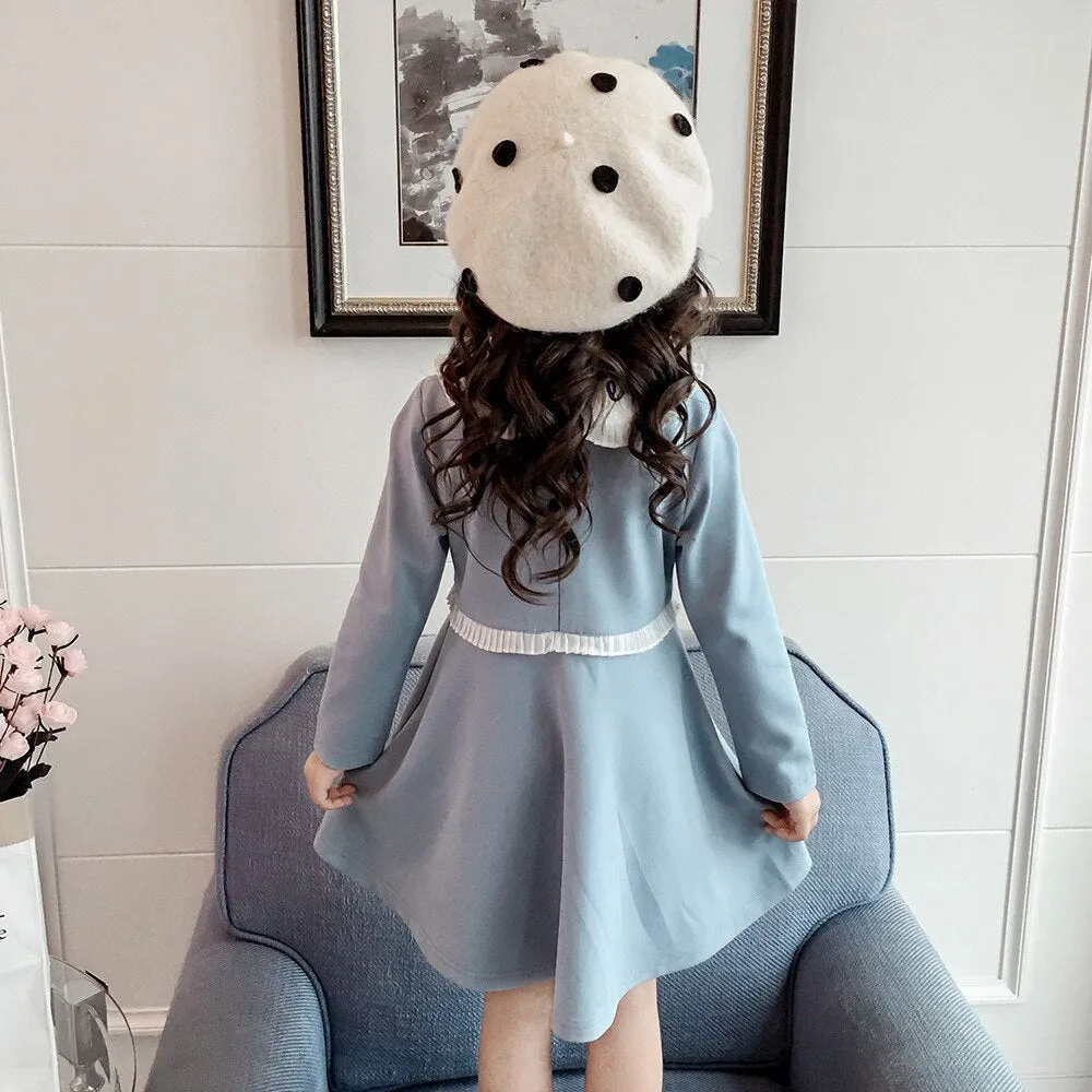 Autumn Long Sleeve Dress for Girls Toddler Light Blue Cotton Dresses Fashion Children's Clothing Spring Girls Princess Dress