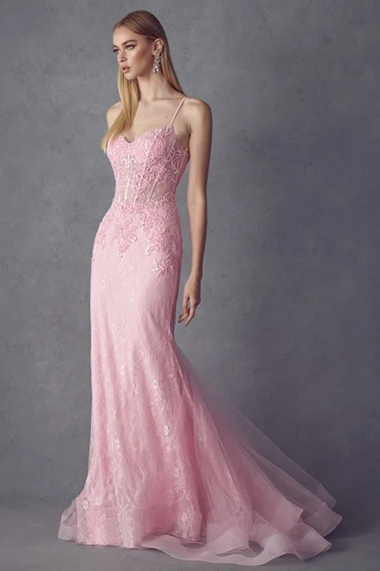 Baby Pink Embellished Lace Mermaid Dress