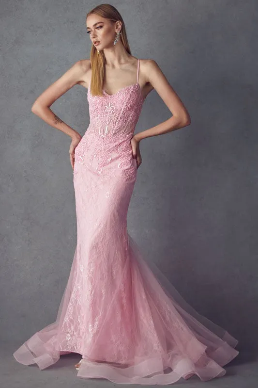 Baby Pink Embellished Lace Mermaid Dress