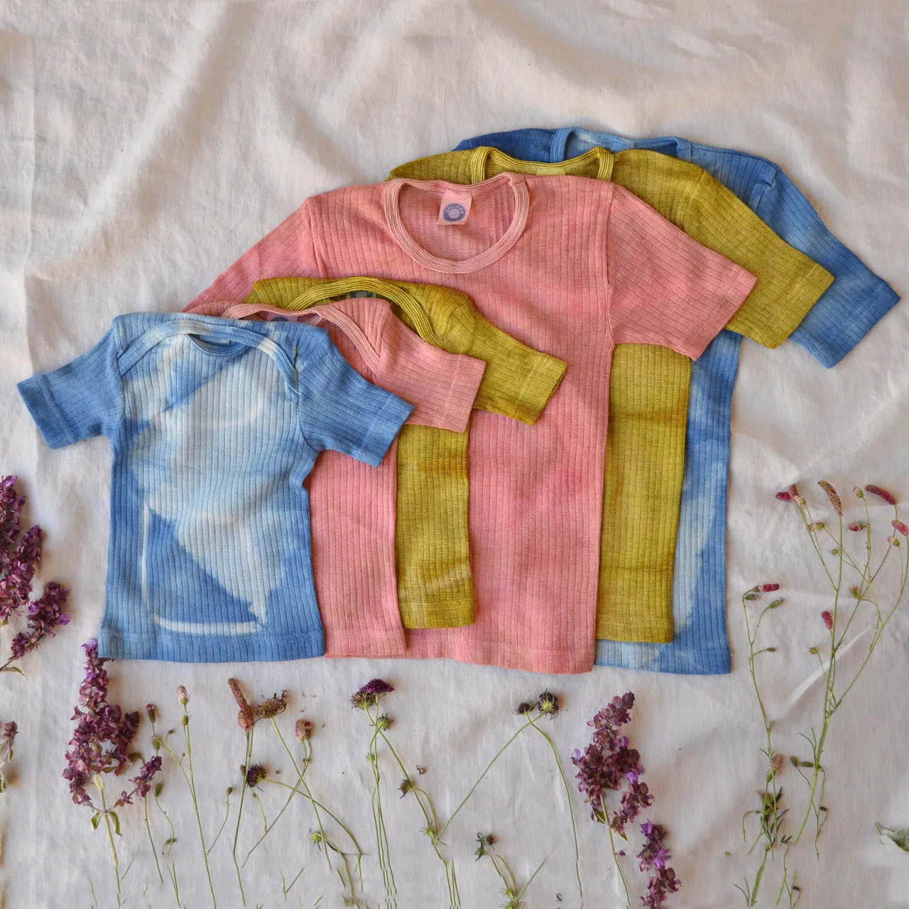 Baby Plant Dyed T-Shirt in Organic Cotton/Merino/Silk - Ochre Rose (3-24m)