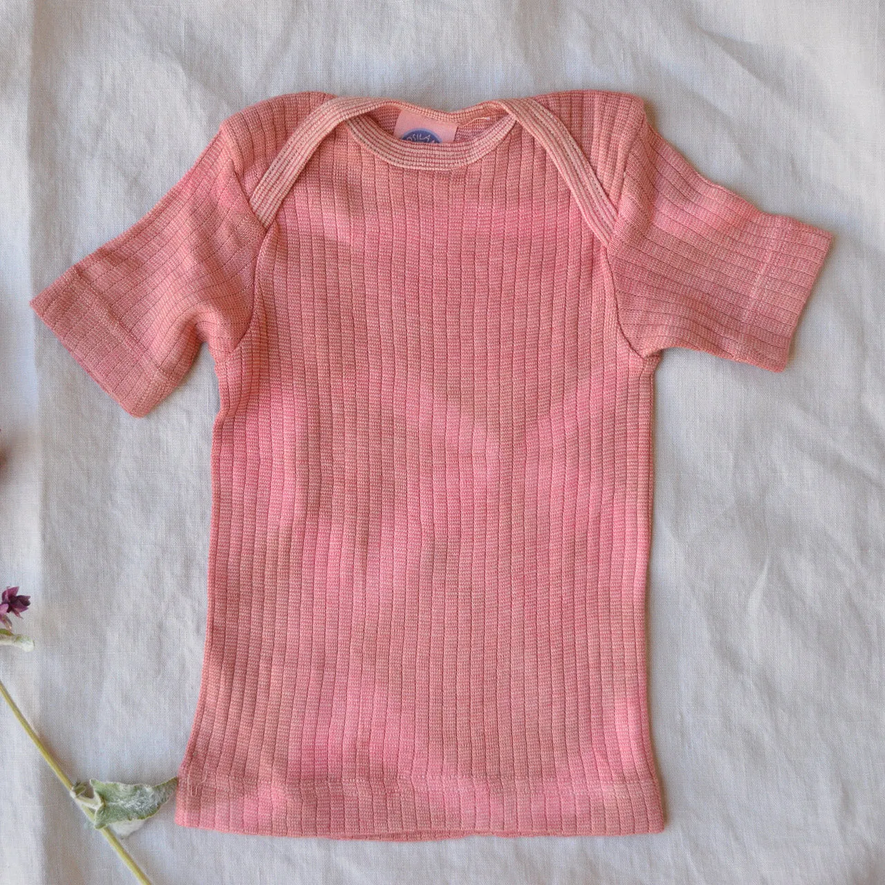 Baby Plant Dyed T-Shirt in Organic Cotton/Merino/Silk - Ochre Rose (3-24m)