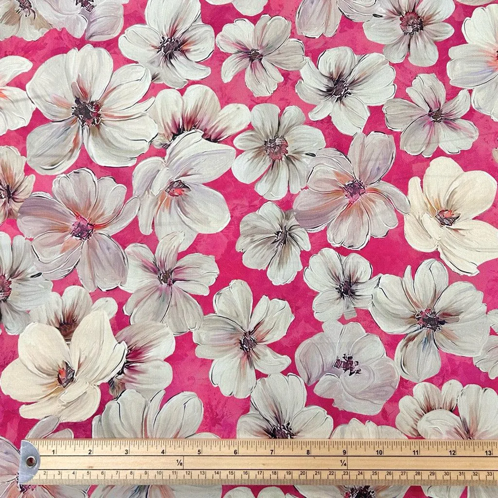 Beige Flowers Cotton Sateen Fabric