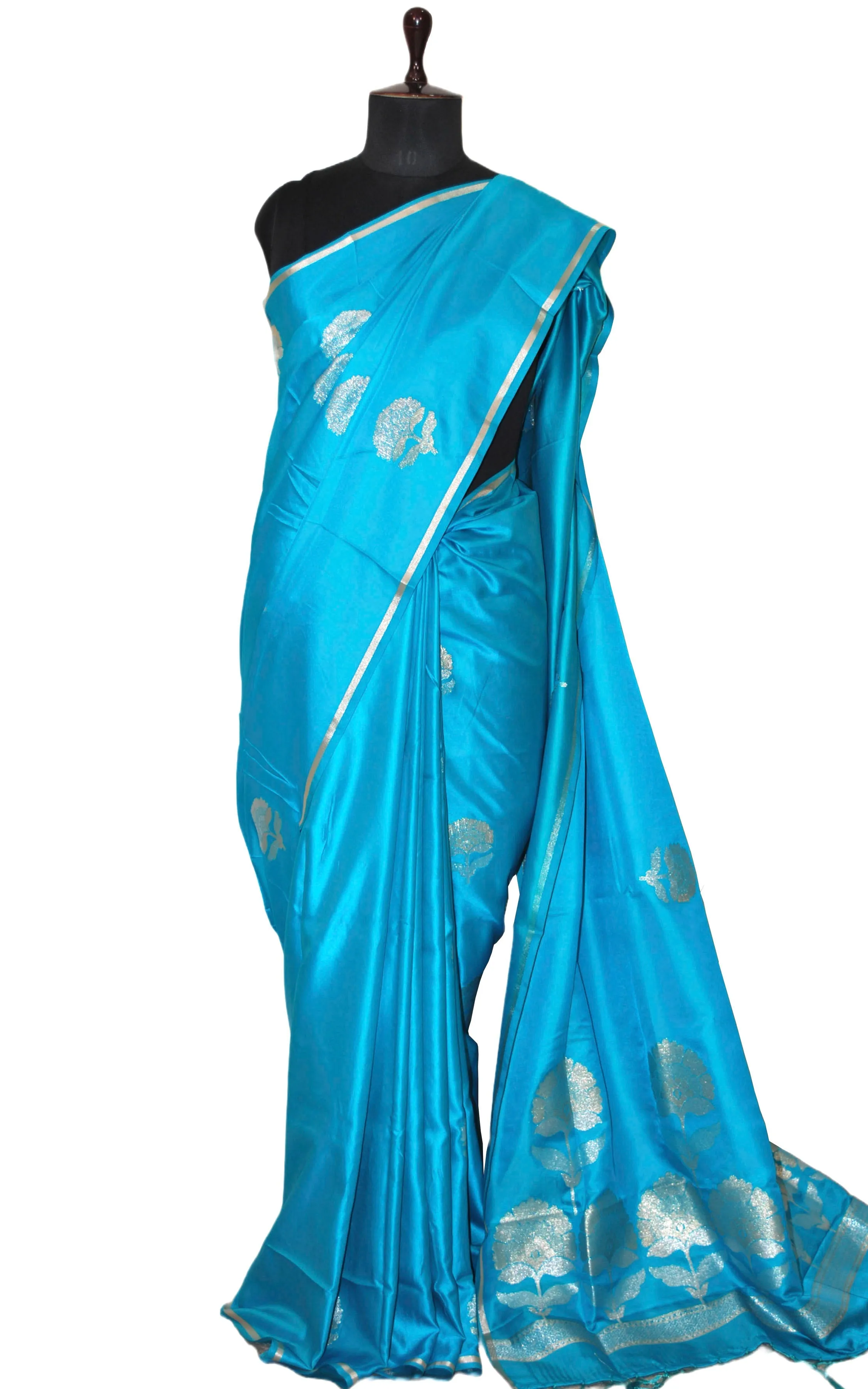 Blended Poth Katan Soft Silk Saree in Pastel Blue and Antique Silver Zari Work