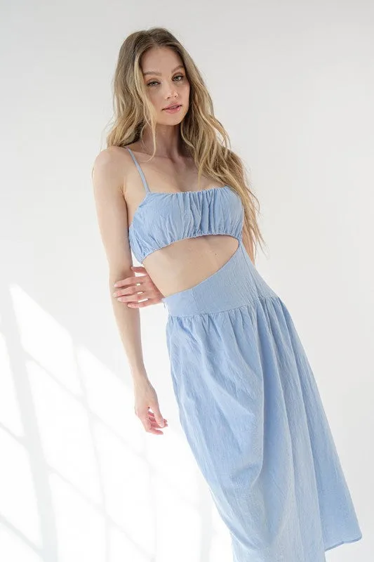 Blue Strap Waist Cut-out Maxi Dress