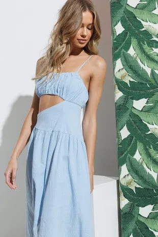 Blue Strap Waist Cut-out Maxi Dress