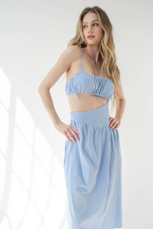 Blue Strap Waist Cut-out Maxi Dress