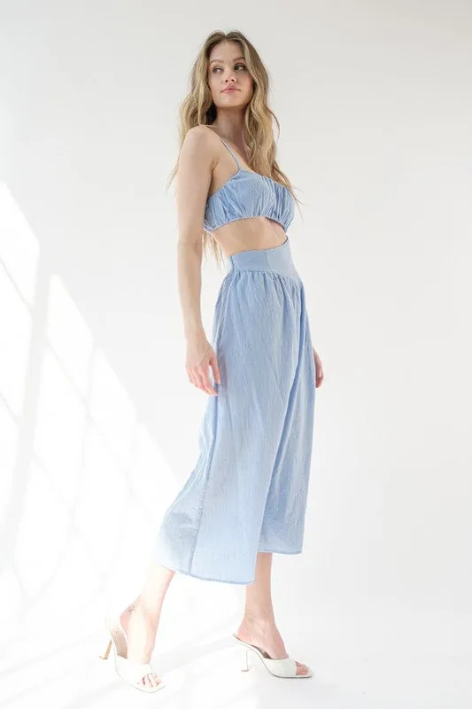 Blue Strap Waist Cut-out Maxi Dress