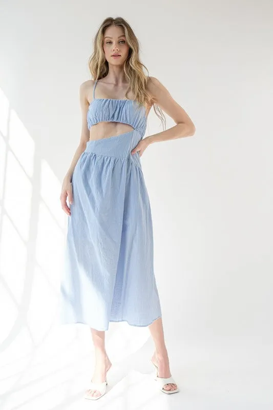 Blue Strap Waist Cut-out Maxi Dress