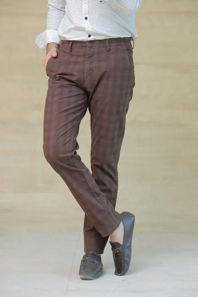 Brown Checkered Cotton Pant