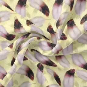 Brown Feather With pastel Yellow Background Digital Printed Fabric - Weightless