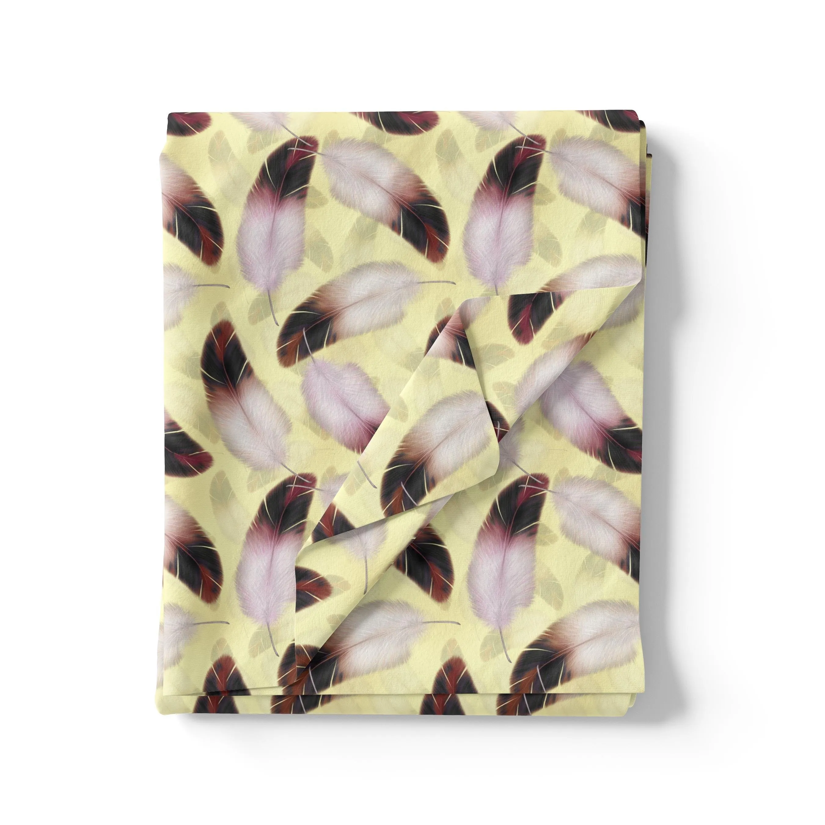 Brown Feather With pastel Yellow Background Digital Printed Fabric - Weightless