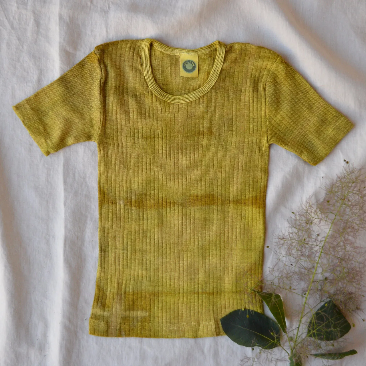 Child's Plant Dyed T-Shirt in Organic Cotton/Merino/Silk - Gold (2-12y)