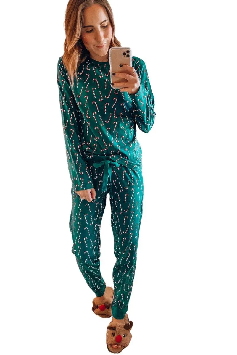 Christmas Candy Cane Green Pants Lounge Set