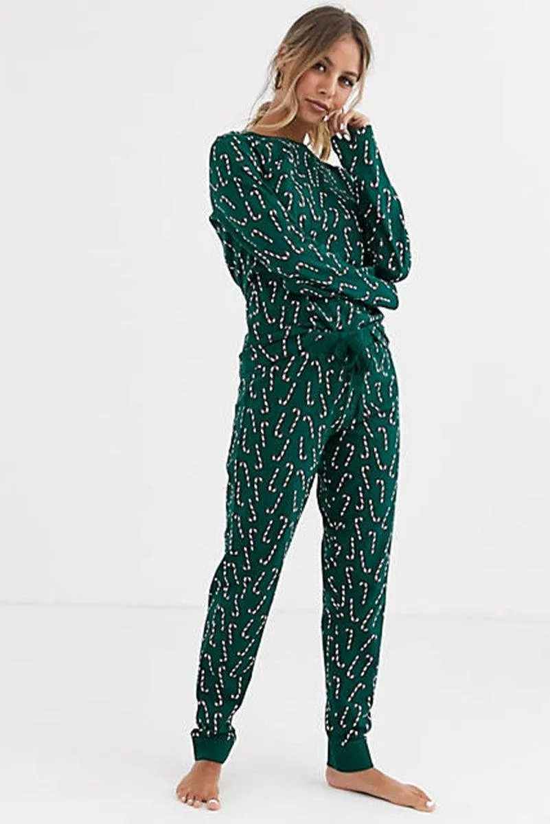 Christmas Candy Cane Green Pants Lounge Set