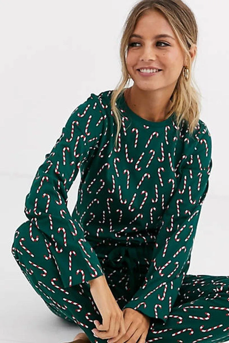 Christmas Candy Cane Green Pants Lounge Set