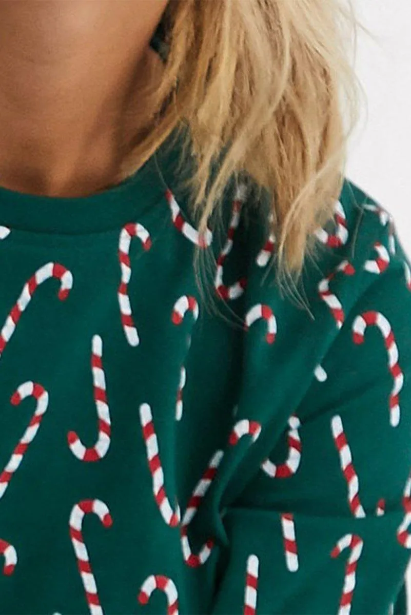 Christmas Candy Cane Green Pants Lounge Set