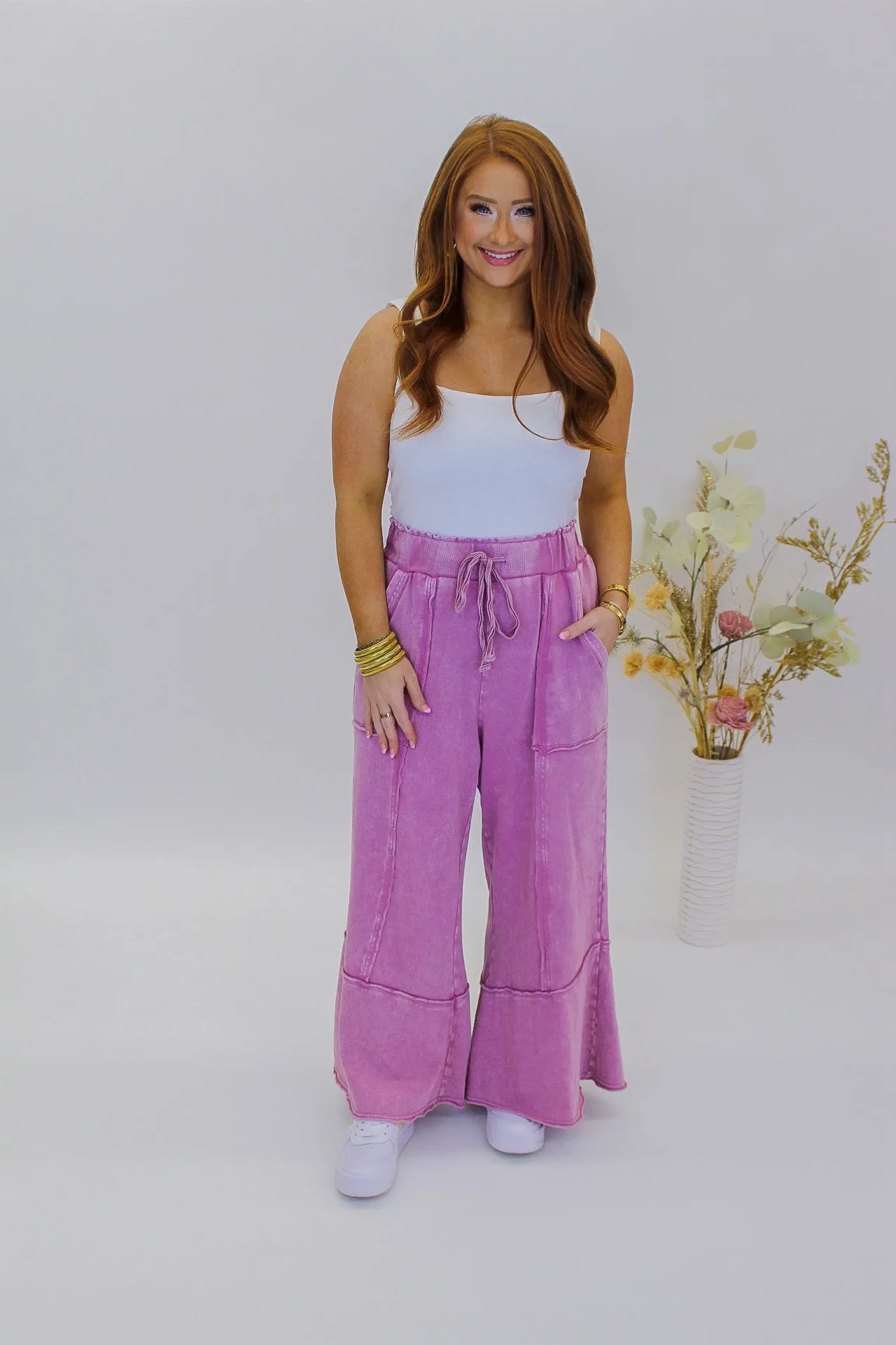 Comfy Cozy Terry Knit Wide Leg Pants