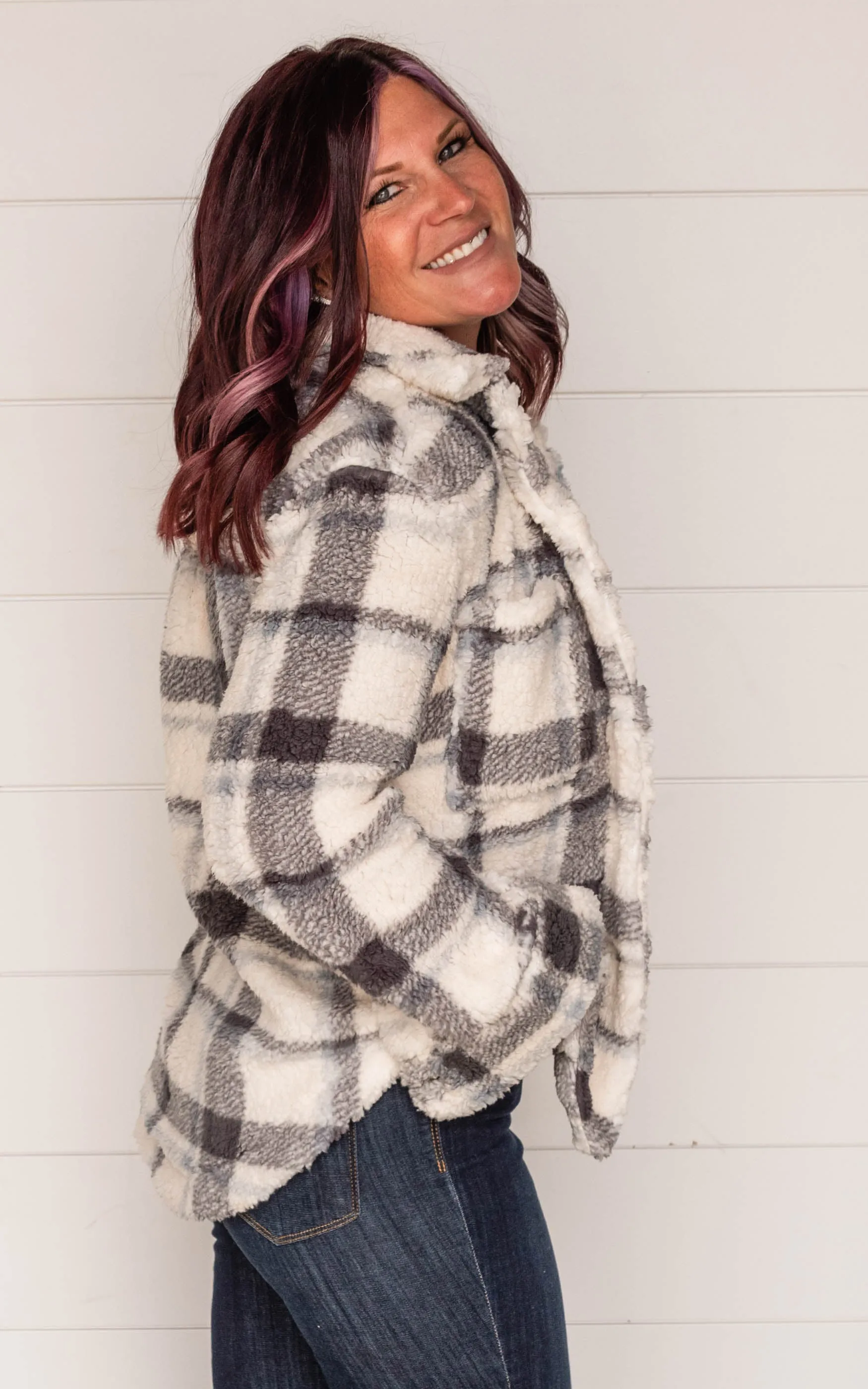 Cool & Breezy Faux Fur Plaid Jacket