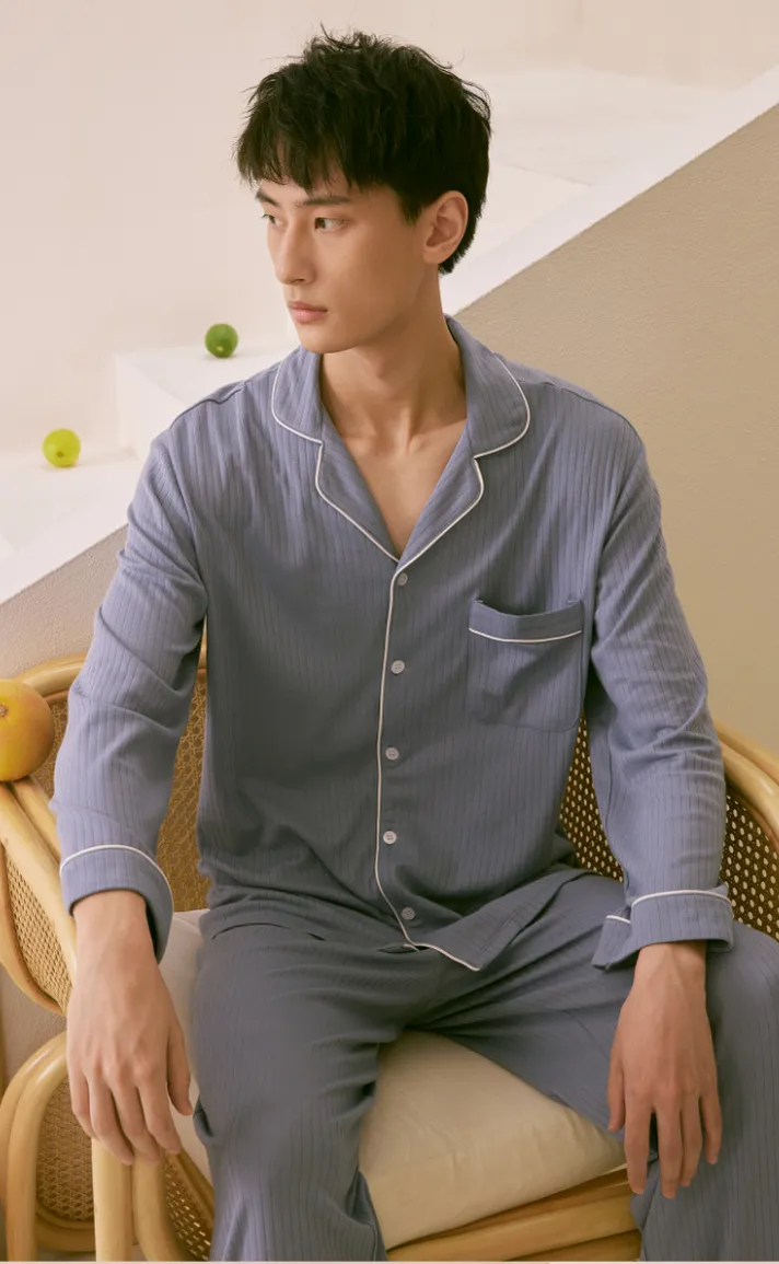 Cozy •  Premium Cotton Long Sleeve Pajamas Set (Men)