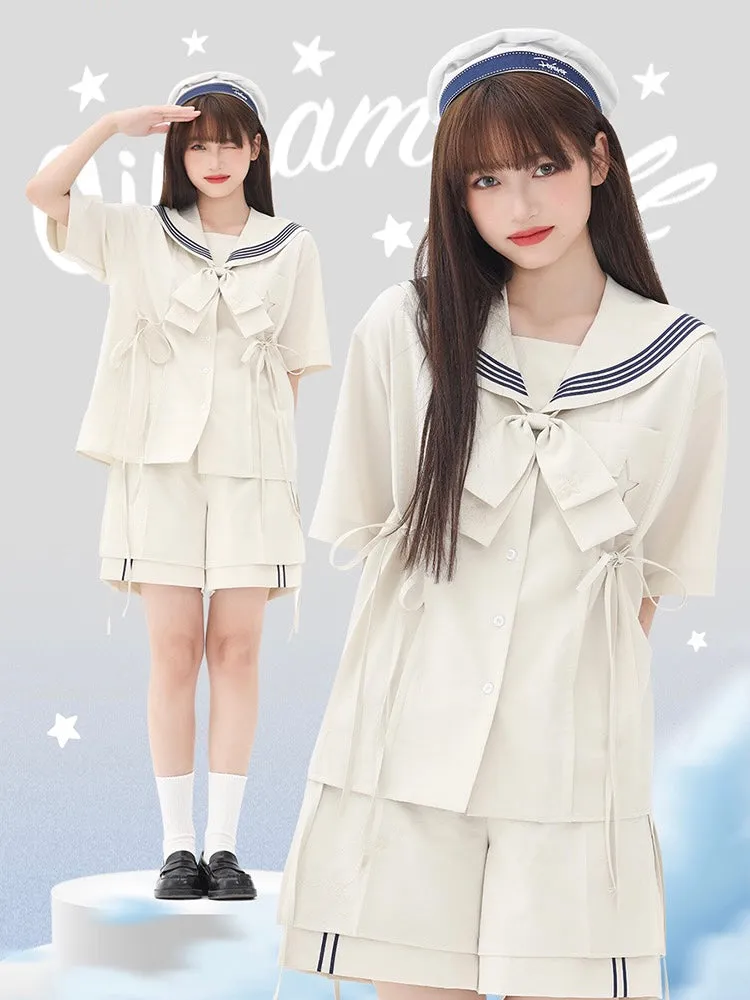 Cute Cinnamoroll Japanese Navy Style Sailor Collar Short-sleeved Blouse