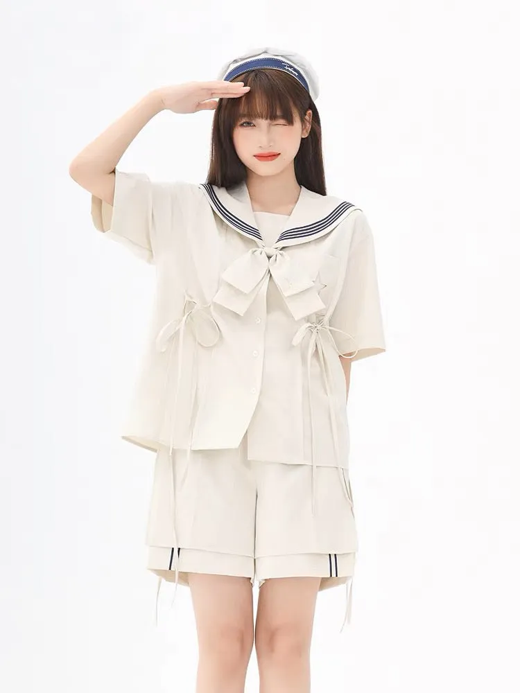 Cute Cinnamoroll Japanese Navy Style Sailor Collar Short-sleeved Blouse