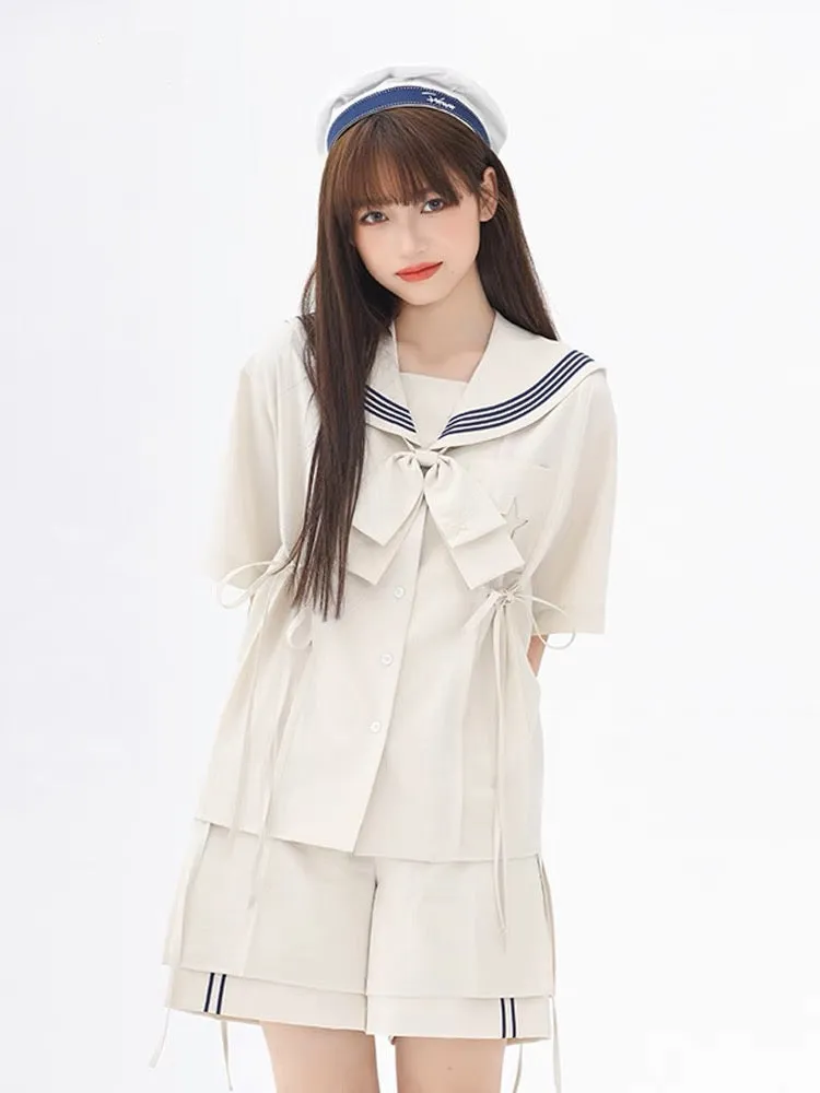 Cute Cinnamoroll Japanese Navy Style Sailor Collar Short-sleeved Blouse