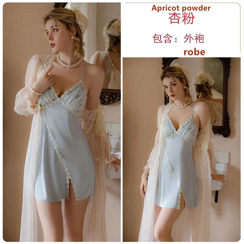 Fashion Small Floral Satin Ice Silk Pajama Set P2754