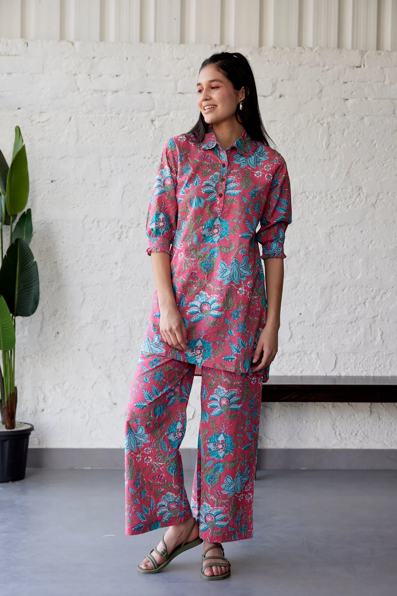 Floral Jaal on Palazzo Loungewear Set