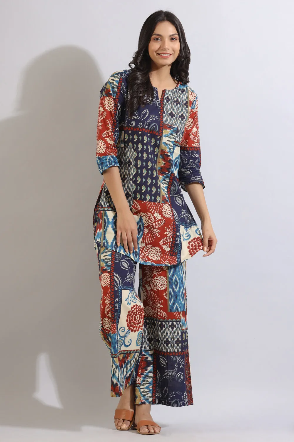 Floral Patches on Cotton Palazzo Loungewear Set