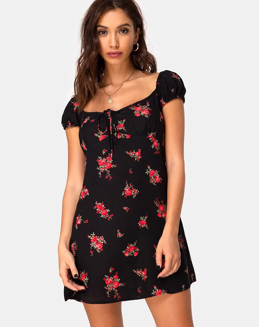 Gaval Mini Dress in Soi Rose Black and Red