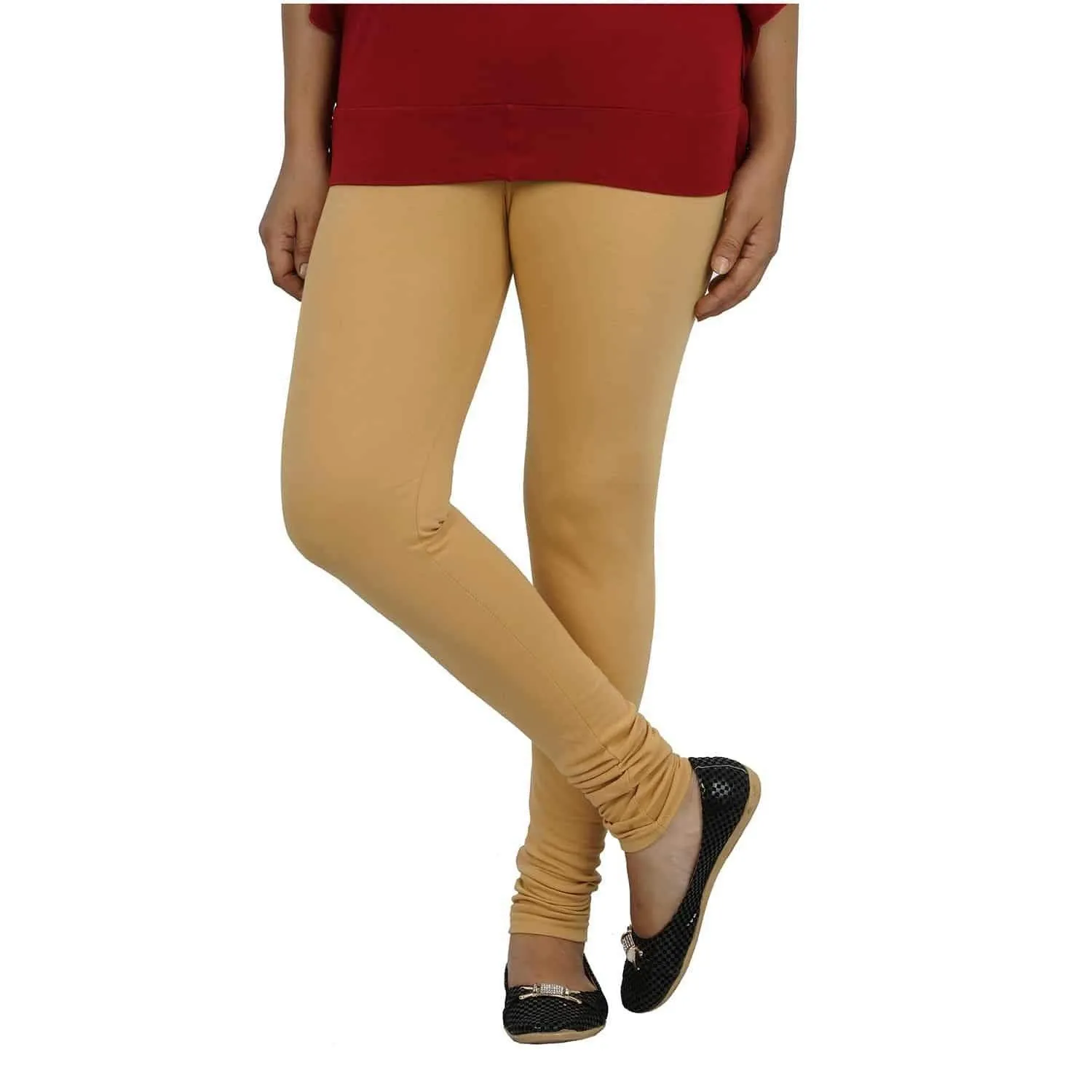 Light Brown Churidar Plain Lycra Leggings