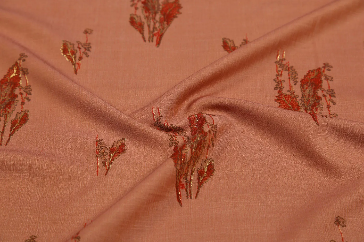 Light Brown Floral Printed Viscose Blend Fabric