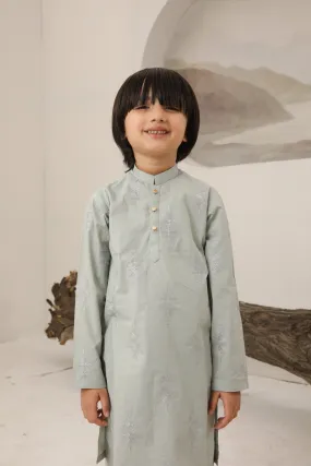 Light Mint Cotton Embroidered Kurta Trouser - Kids