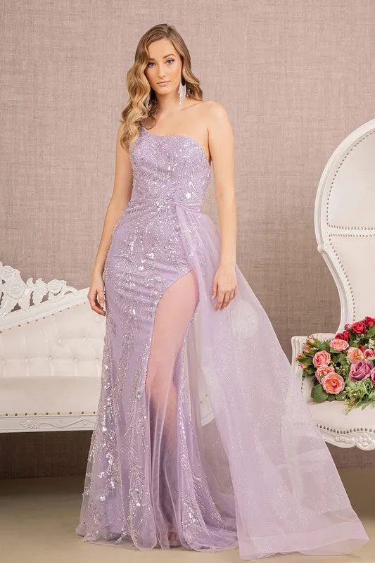 Light Purple One Shoulder Jewel Mermaid Dress