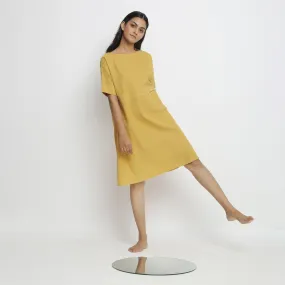 Light Yellow Handspun Cotton Knee Length Yoked Dress