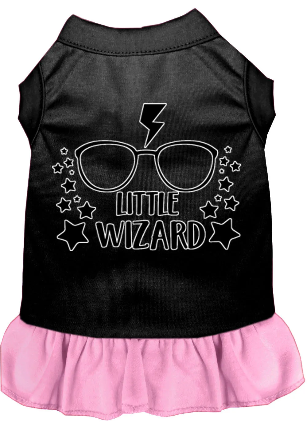 Little Wizard Screen Print Dog Dress Black With Light Pink Sm (10)