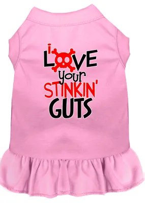 Love Your Stinkin Guts Screen Print Dog Dress Light Pink Xs