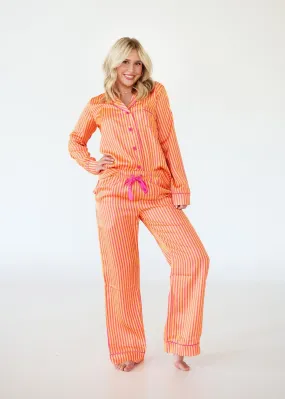 Middle of the Night Pajamas Satin - Orange and Pink Stripe