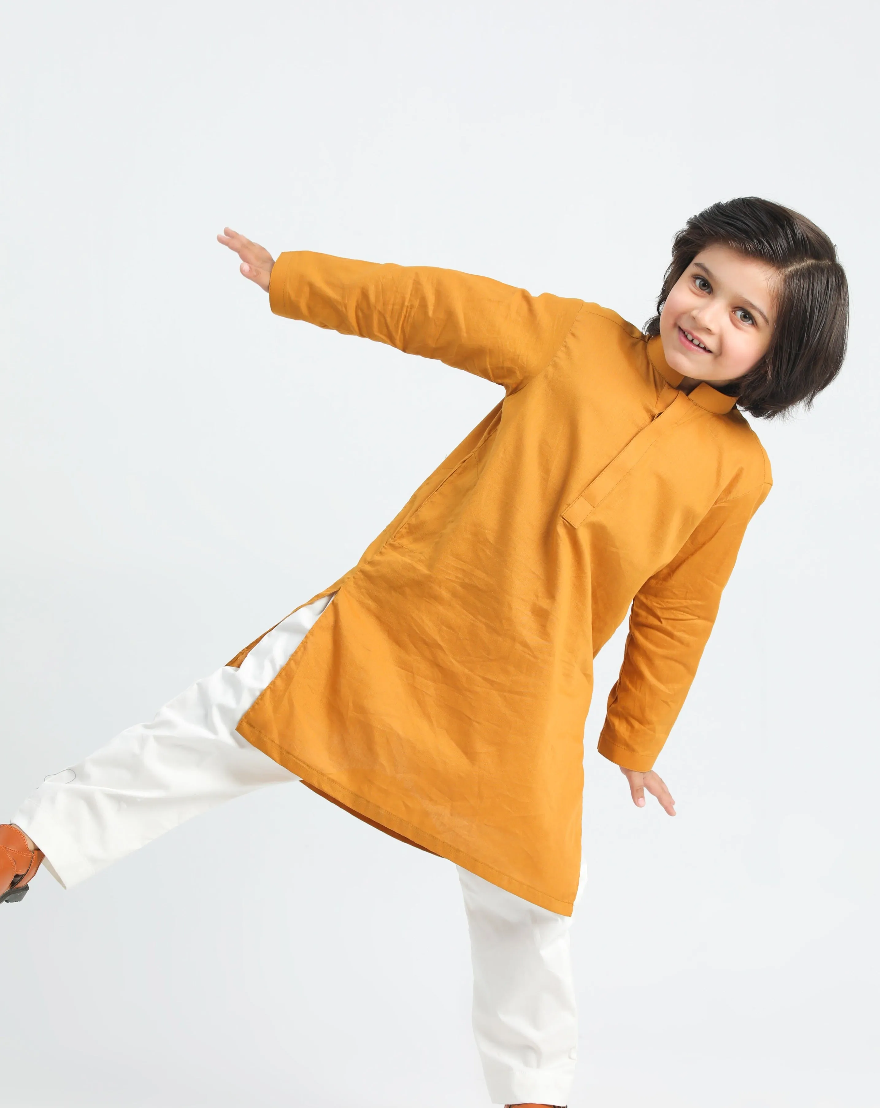 Mustard Cotton Kurta Trouser - Kids