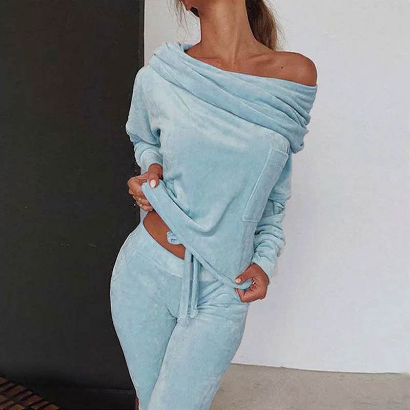 One-shoulder loungewear two-piece set