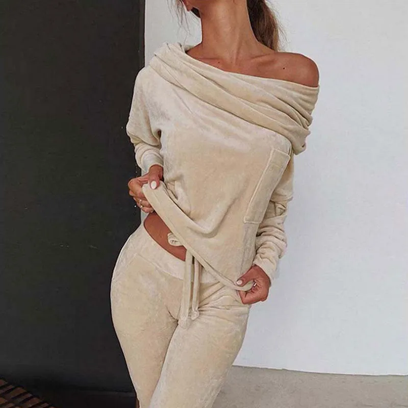 One-shoulder loungewear two-piece set