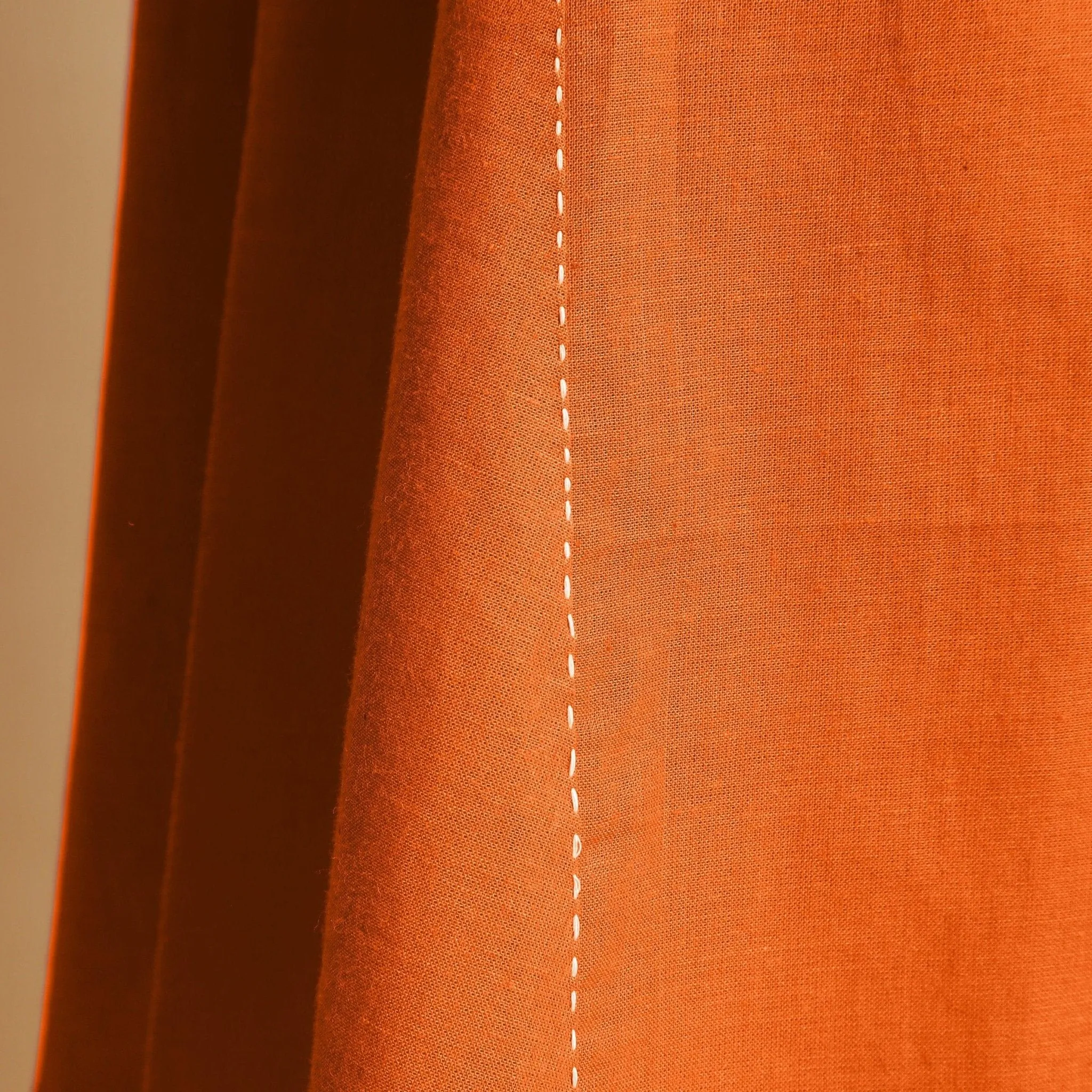 Orange Cotton Poplin Hand Embroidered Knee-Length Godet Dress