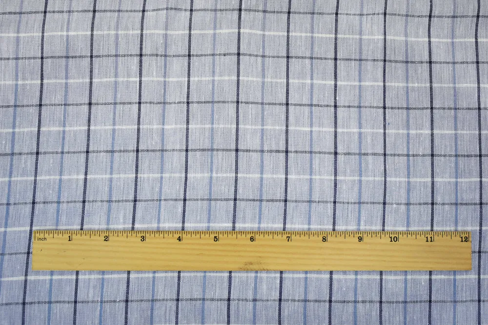 Pastel Blue-Blue-White Spence Bryson Check Plaid Irish Linen Slub Woven Fabric