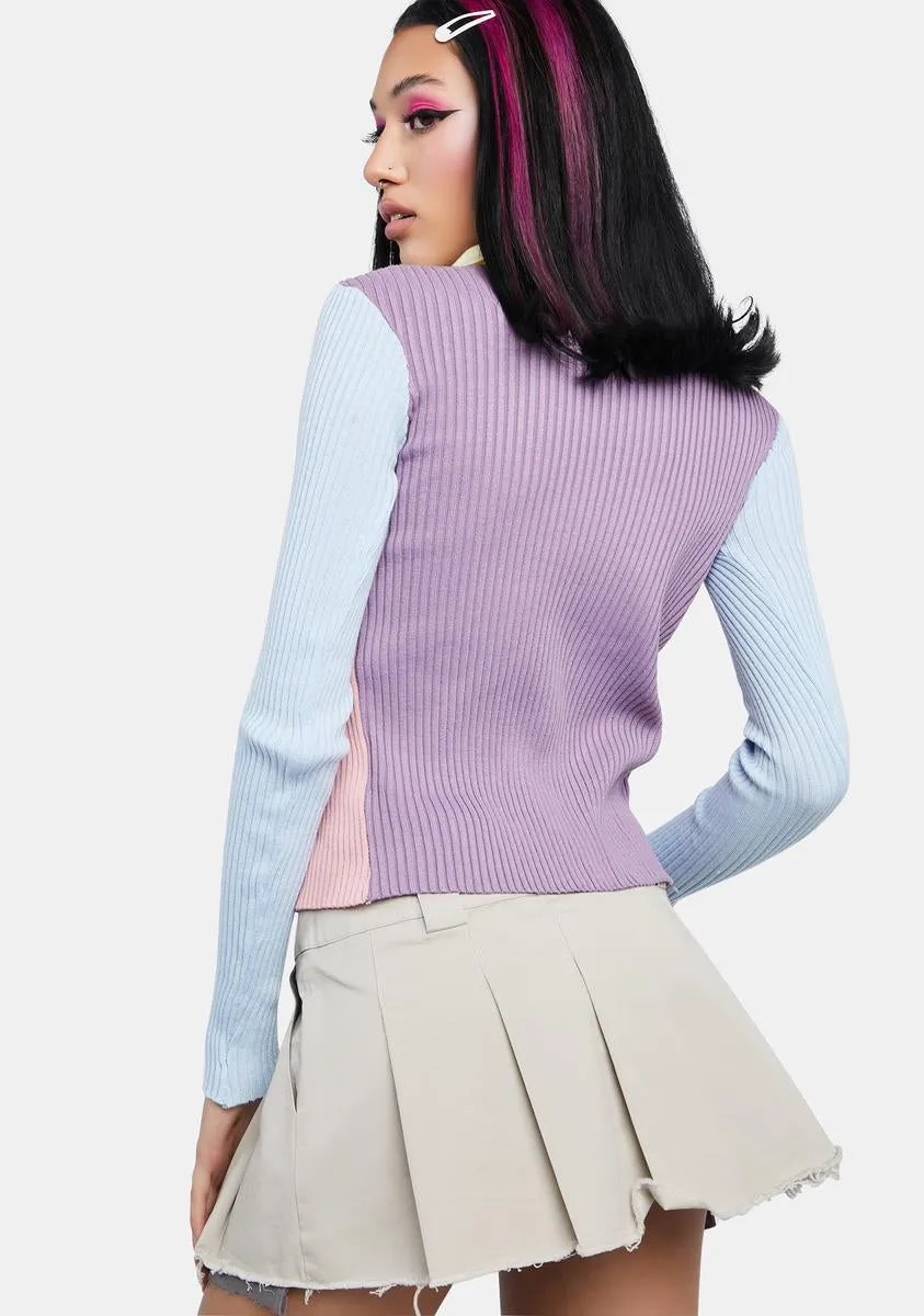 Pastel Color Block Zipped Knit Shirt