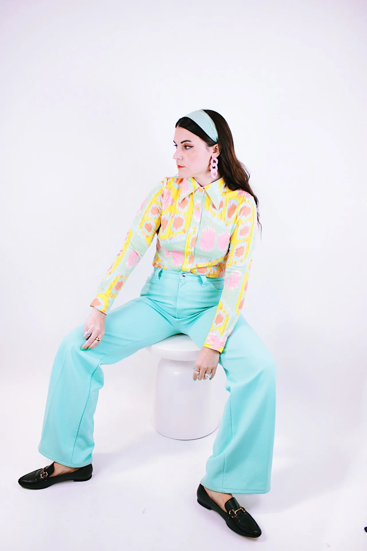 Printed Pastel Button Up Blouse