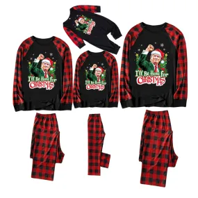 "I will be home for Christmas"Letter Printed Black&Red Plaid Pants Family Matching Pajama Set