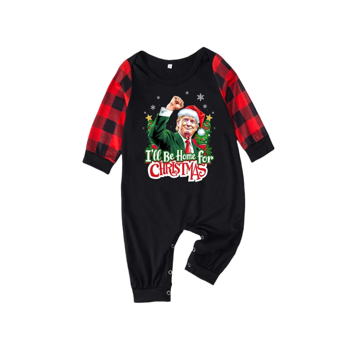 "I will be home for Christmas"Letter Printed Black&Red Plaid Pants Family Matching Pajama Set