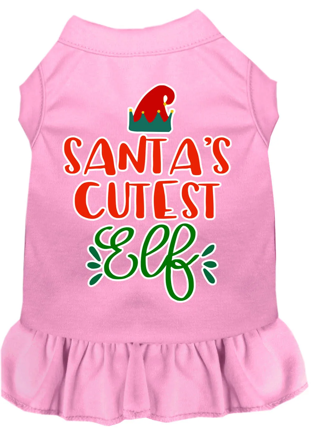 Santa's Cutest Elf Screen Print Dog Dress Light Pink 4x