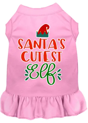 Santa's Cutest Elf Screen Print Dog Dress Light Pink 4x